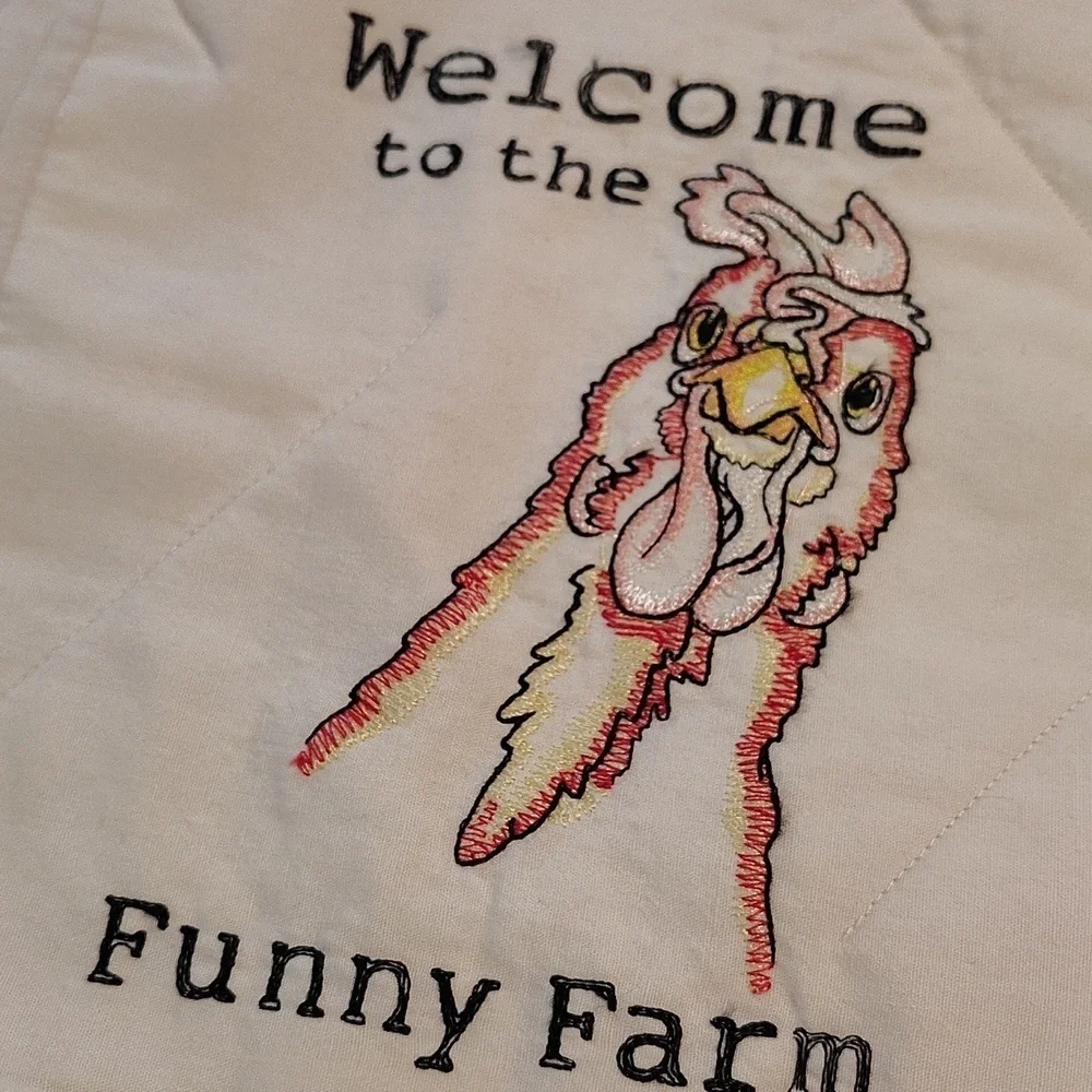 Handmade Quilted Hand Stitched Placemats Kitchen Chickens Funny Farm Funny